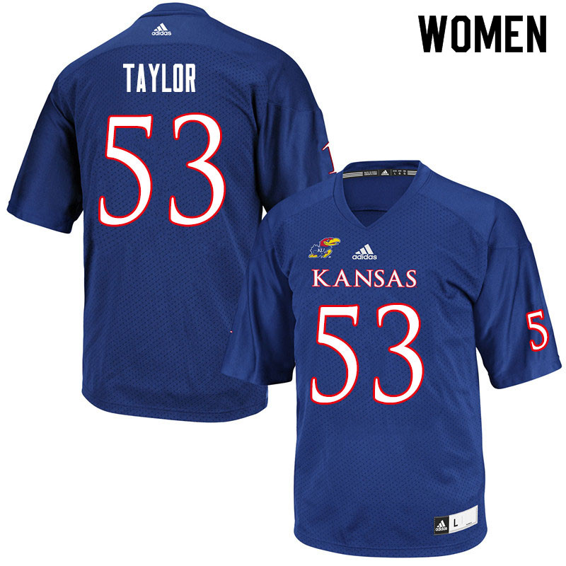 Women #53 Caleb Taylor Kansas Jayhawks College Football Jerseys Sale-Royal - Click Image to Close